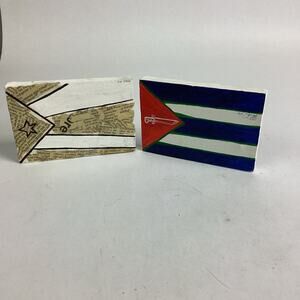 2 Handmade Hand Painted Canvas Flags